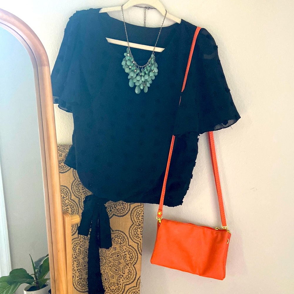 Black Blouse Shirt with Polka Dots and a Tie